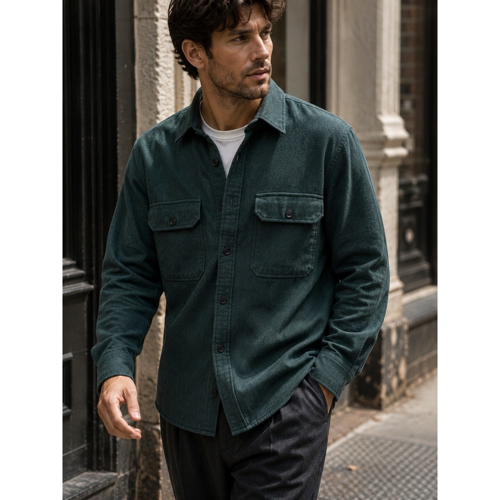 Todd Snyder Heavy Cotton Flannel Work Shirt Utility Double Pocket Green L